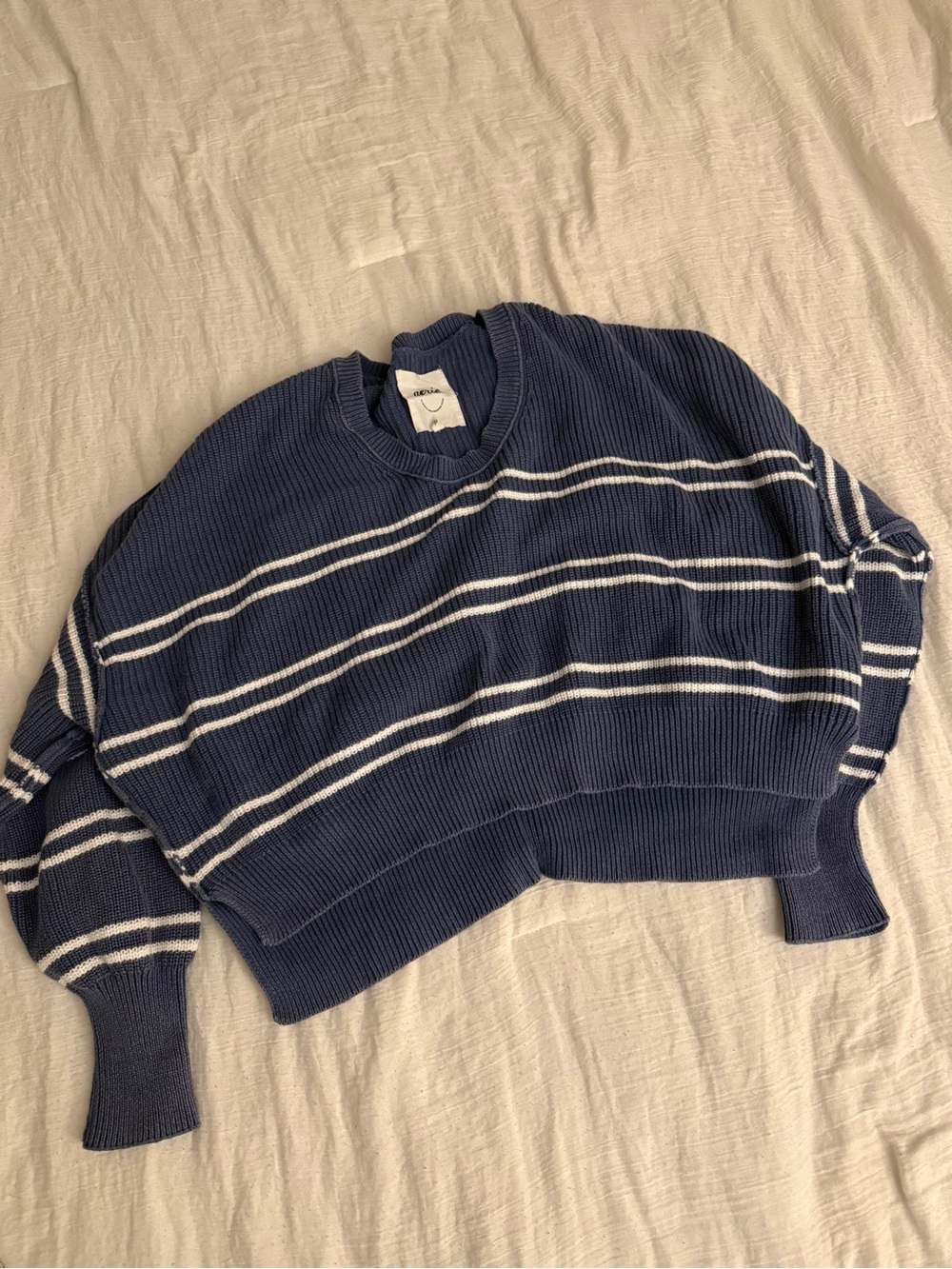 aerie Navy and White Striped Crewneck Sweater